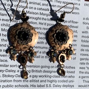 Chandelier brass stone set earrings handmade